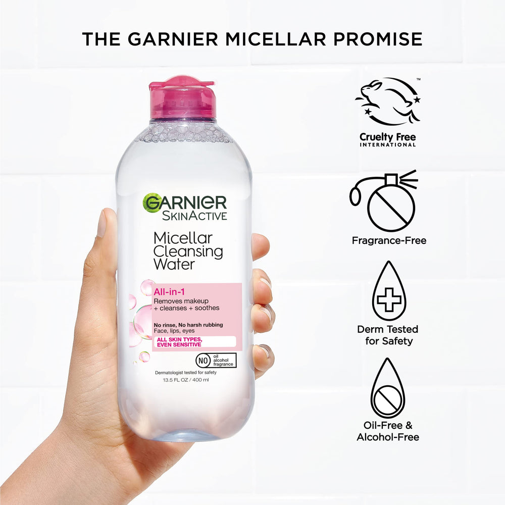 Garnier Micellar Water eye-area safe use; remove eye makeup softly.