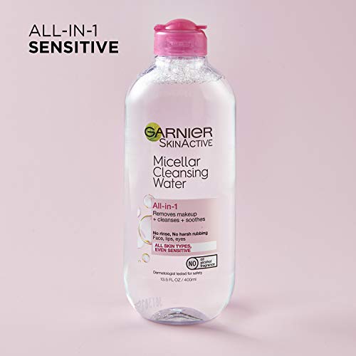 Garnier Micellar Water packaging display; 400 ml bottle for daily use.