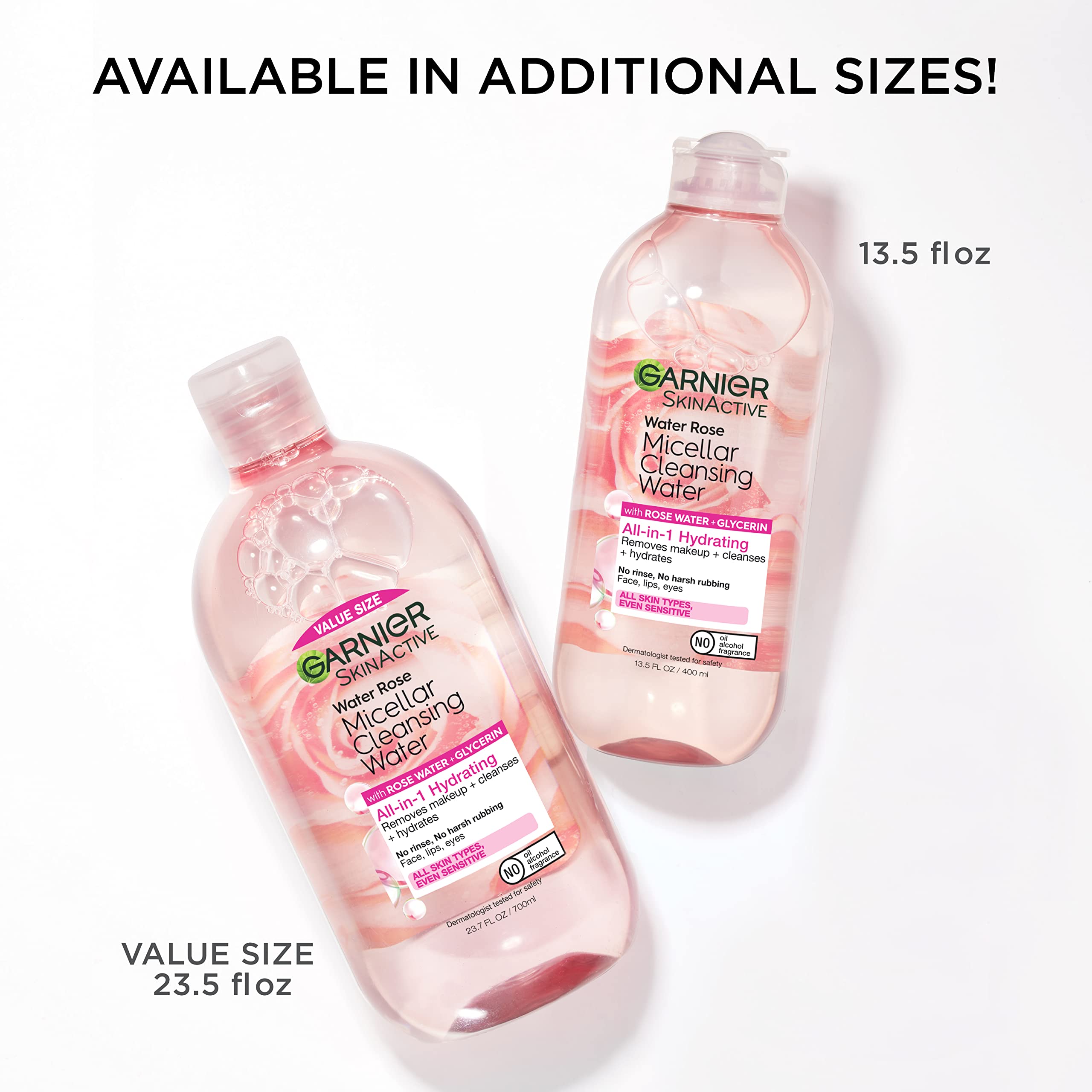Garnier micellar water rose on a bathroom shelf for quick daily cleanse