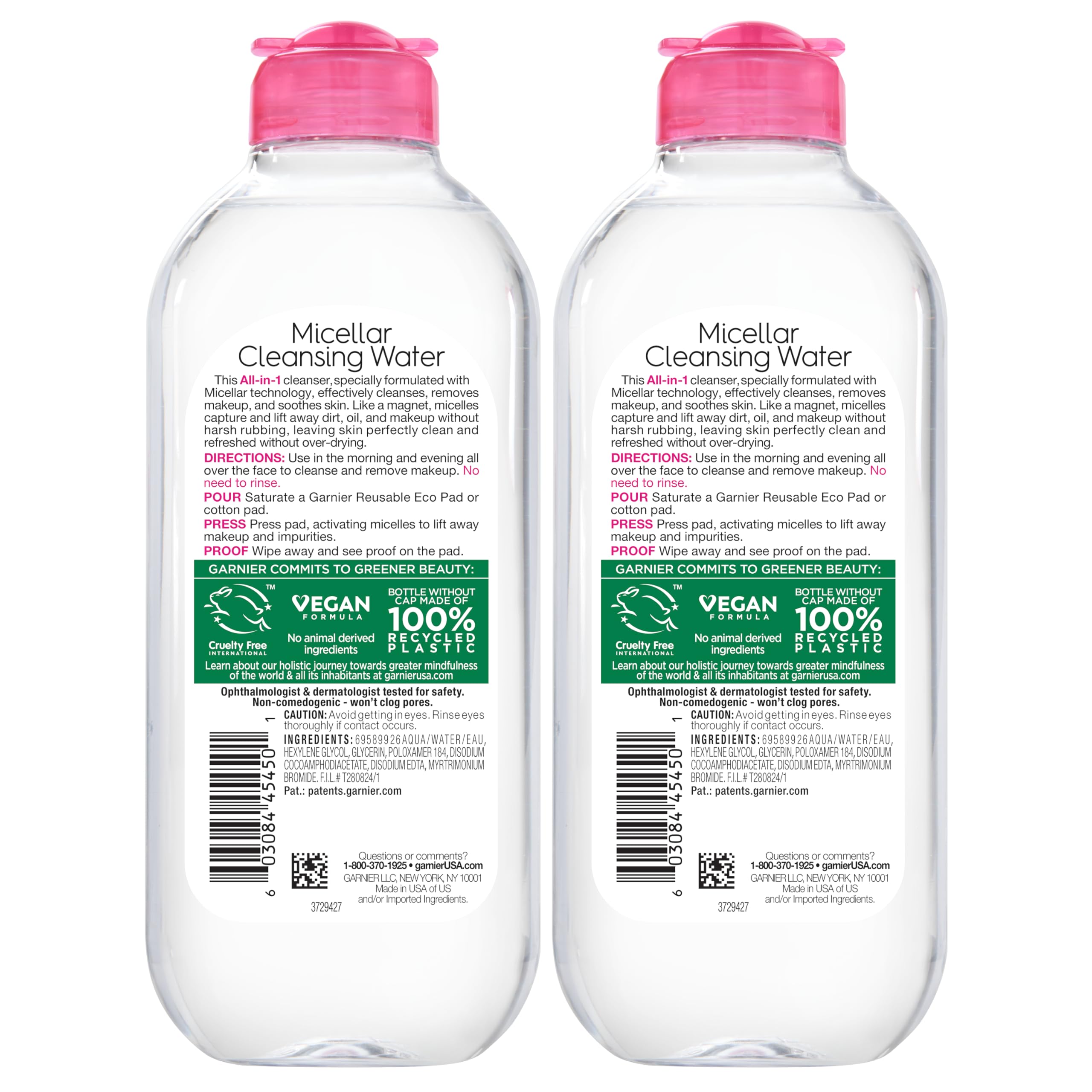 Garnier Micellar Water vegan and cruelty-free branding highlighted