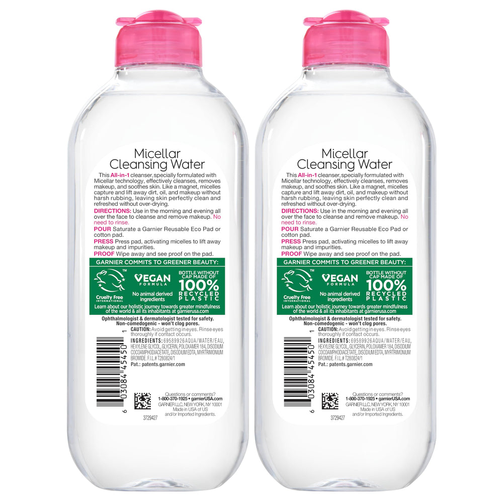 Garnier Micellar Water vegan and cruelty-free branding highlighted