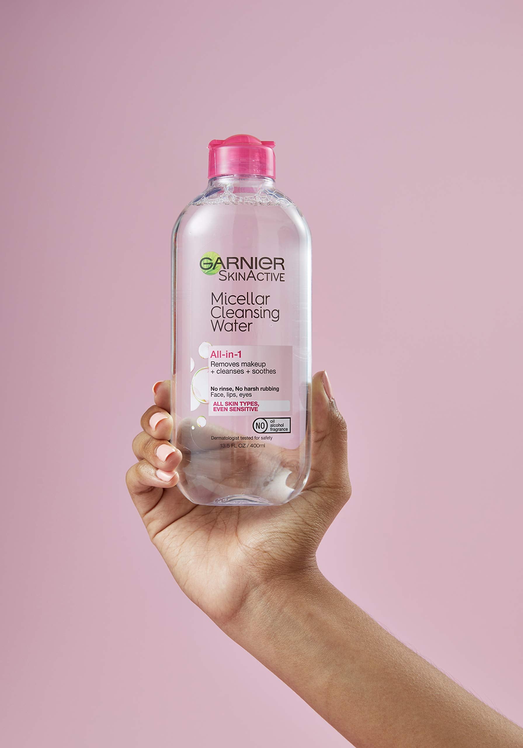 Garnier Micellar Water vegan fragrance-free formula; suitable for sensitive skin.