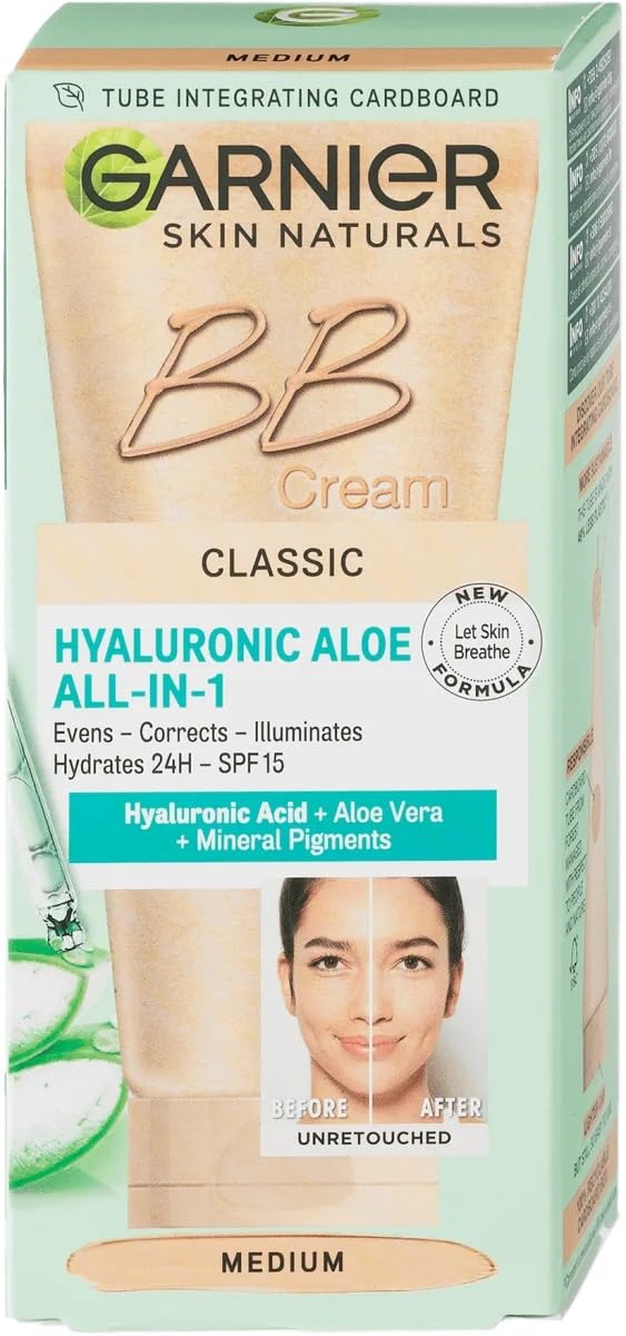 Garnier Miracle Skin Perfector BB Cream medium bottle with natural finish and SPF15.