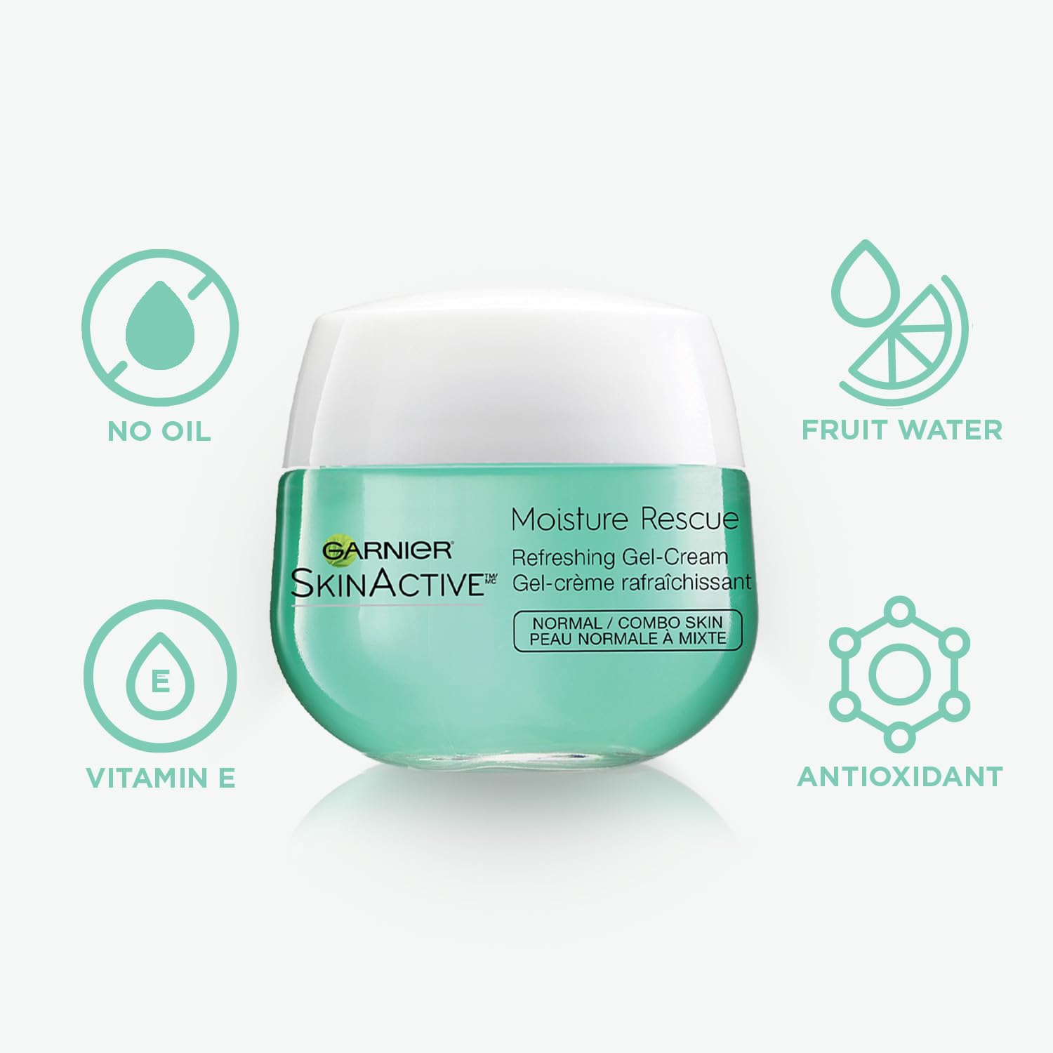 Garnier Moisture Rescue gel-cream texture swatch highlighting lightweight, non-greasy hydration