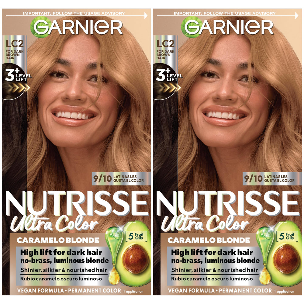 Garnier Nutrisse LC2 bottle pour shows color application in action