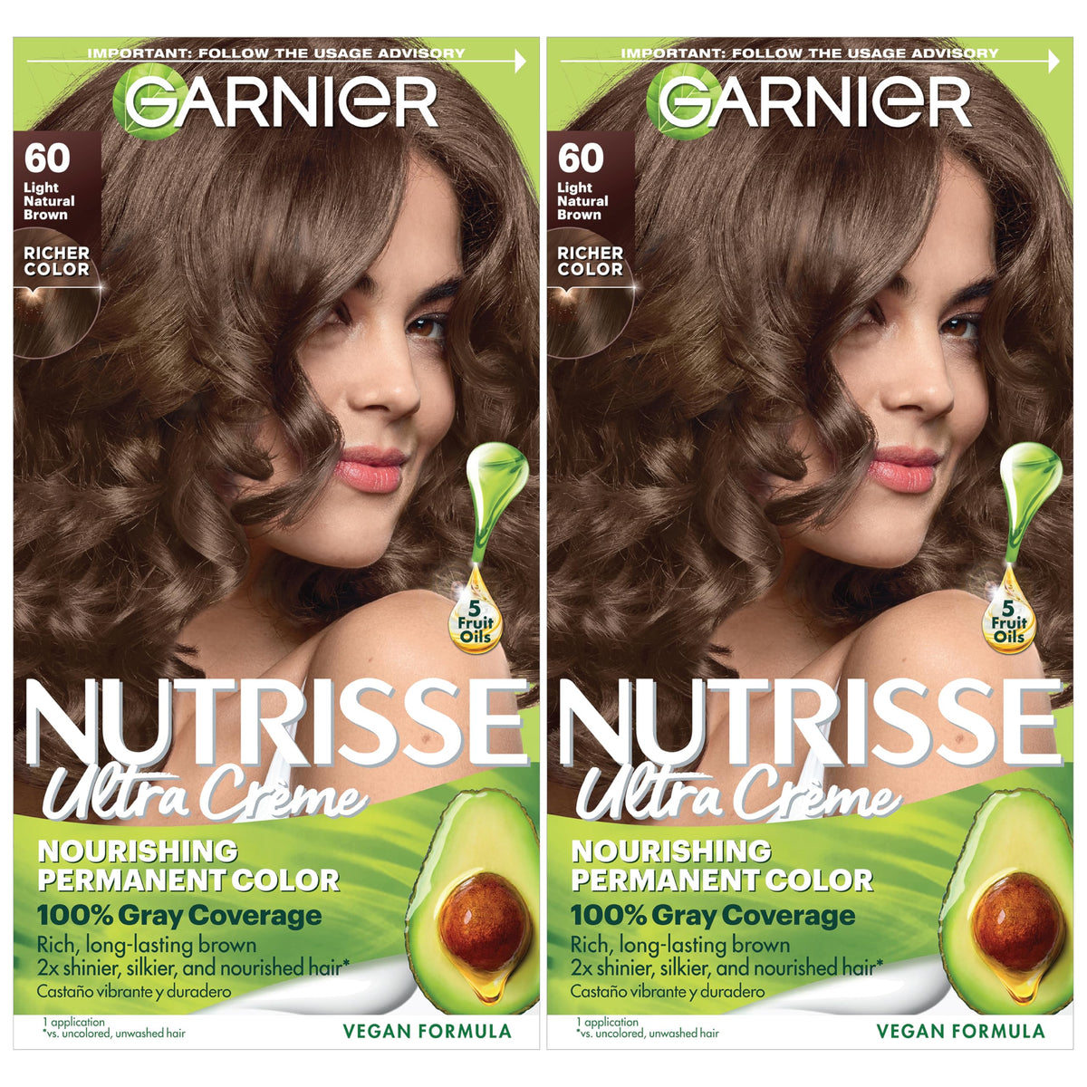 Garnier Nutrisse Nourishing Creme 60 Light Natural Brown bottle pour delivers even root-to-tip color