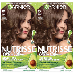 Garnier Nutrisse Nourishing Creme 60 Light Natural Brown bottle pour delivers even root-to-tip color