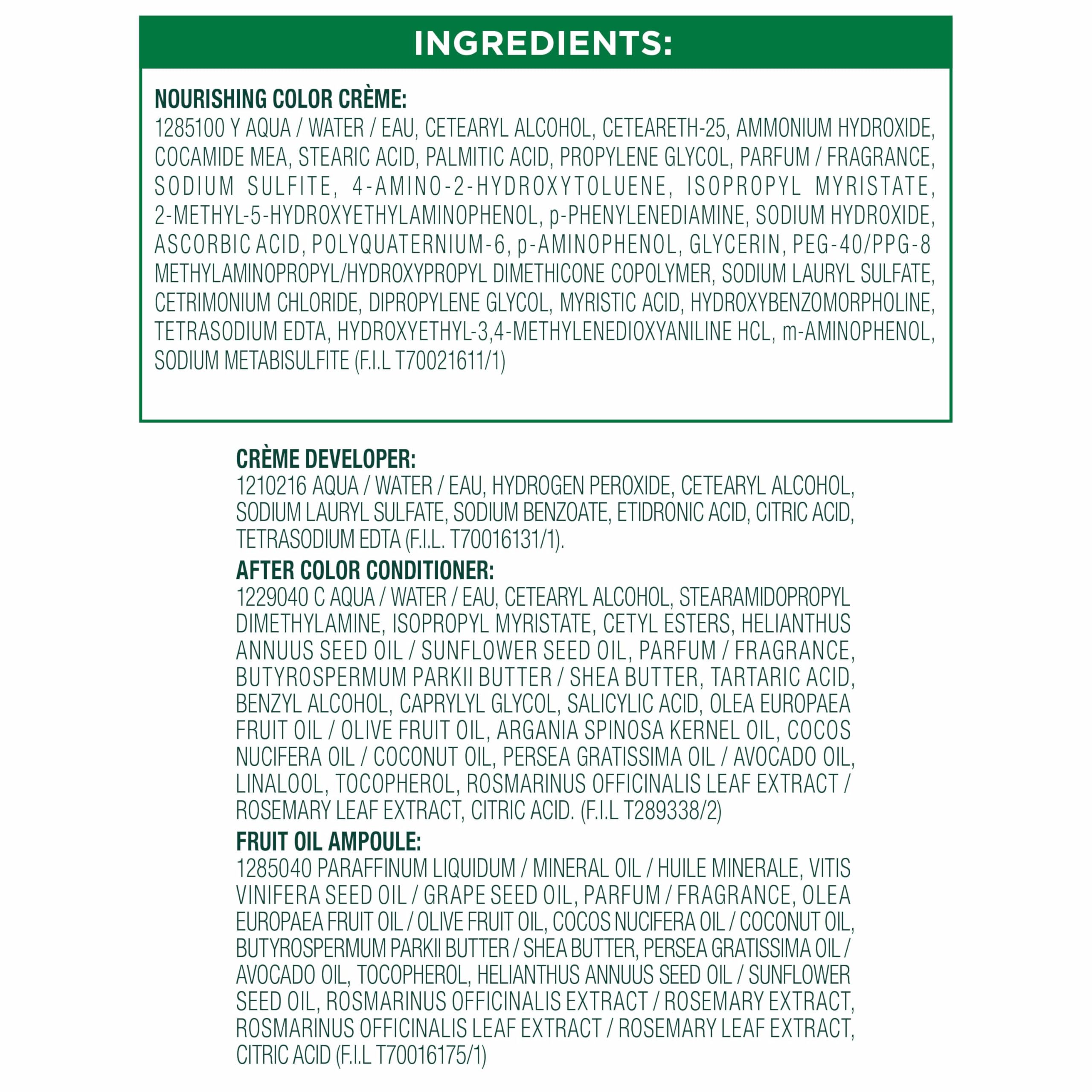Garnier Nutrisse packaging variation notice for dye kit components.
