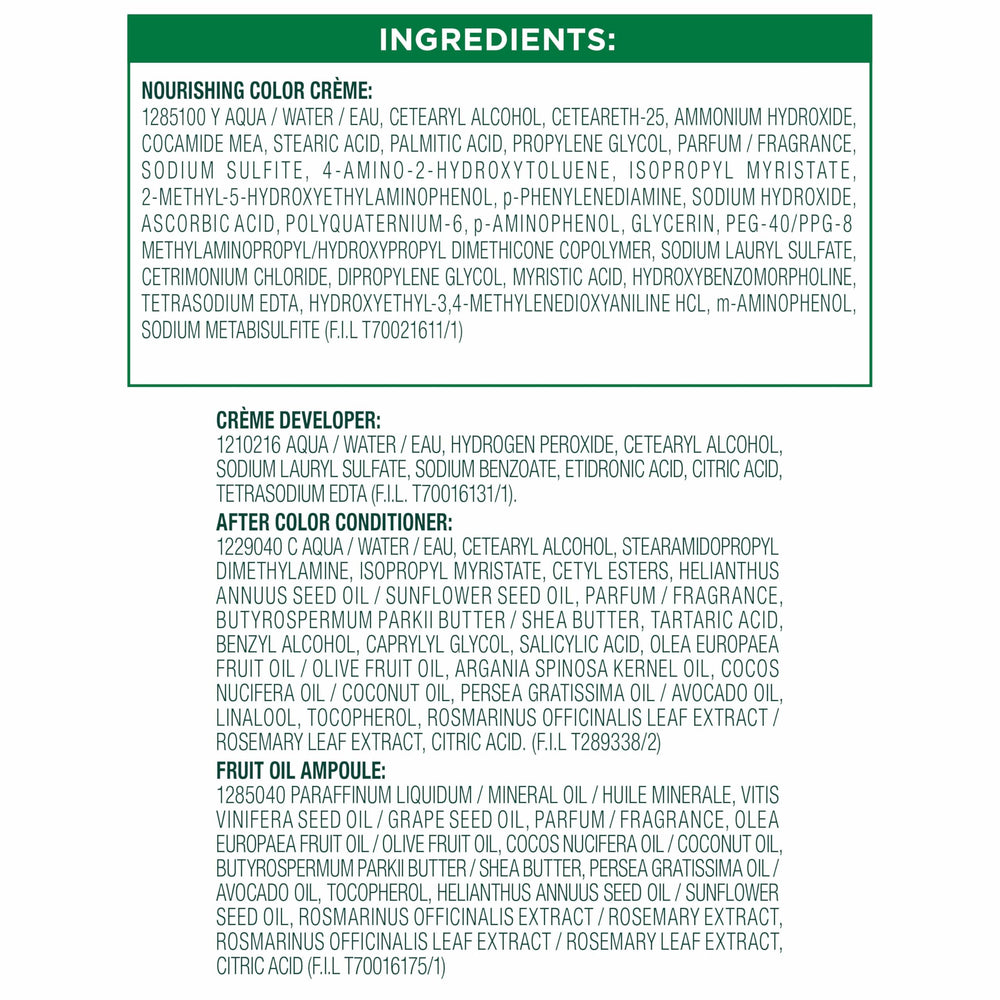 Garnier Nutrisse packaging variation notice for dye kit components.