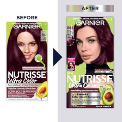 Garnier Nutrisse grapeseed oil ampoule nourishes hair during color application.