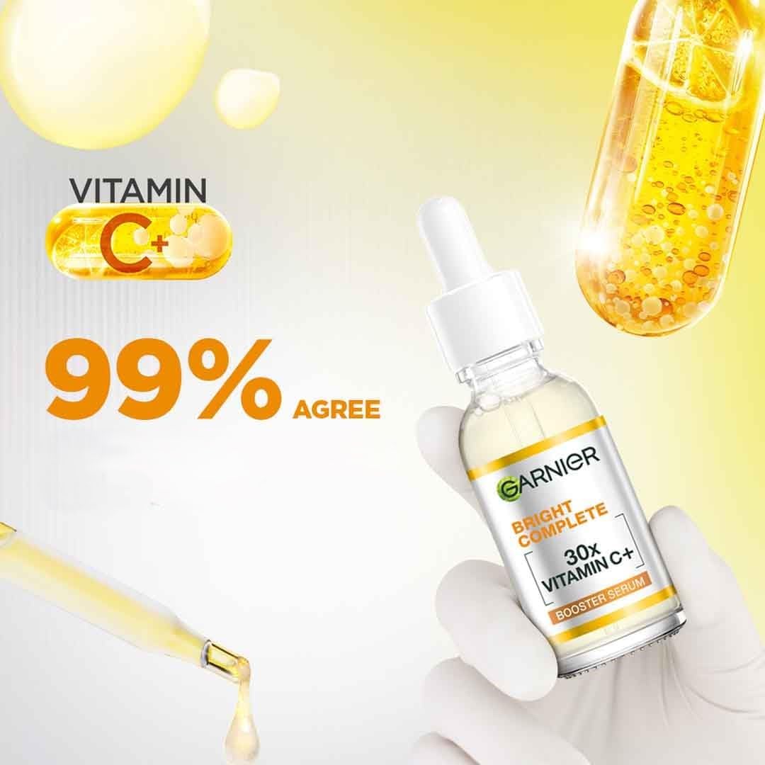 Garnier Glow Serum dropper delivering vitamin C for quick absorption