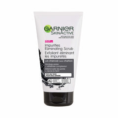 Garnier SkinActive Charcoal Scrub jar close-up helps purify pores and smooth skin.