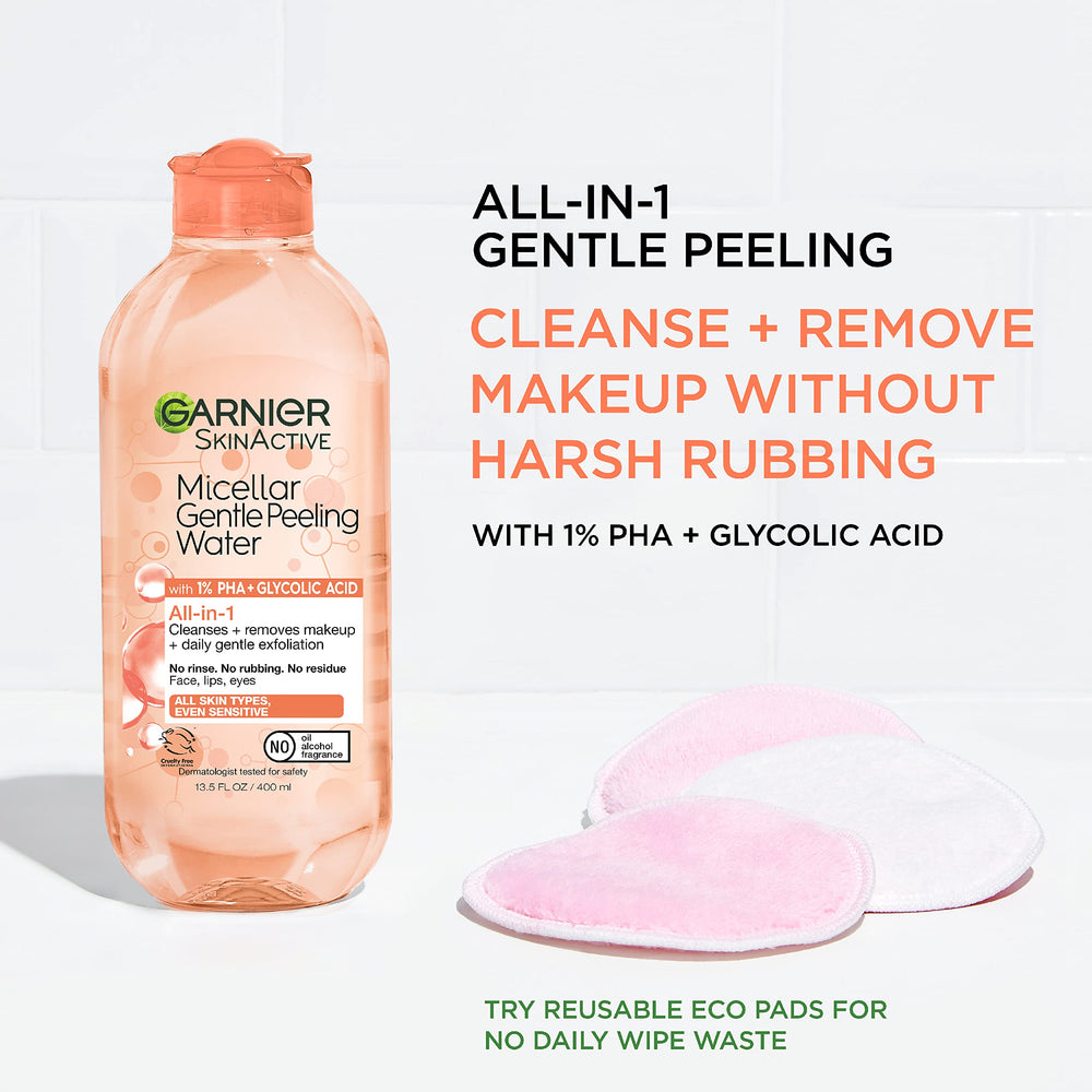 Garnier SkinActive with 1% PHA and Glycolic Acid visual explaining exfoliation action