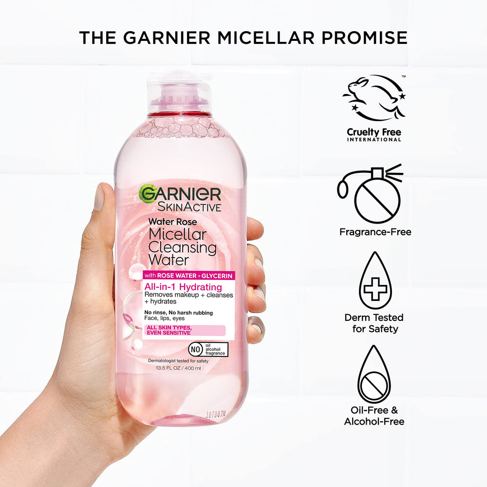 Garnier SkinActive branding on bottle, showcasing versatile cleansing range