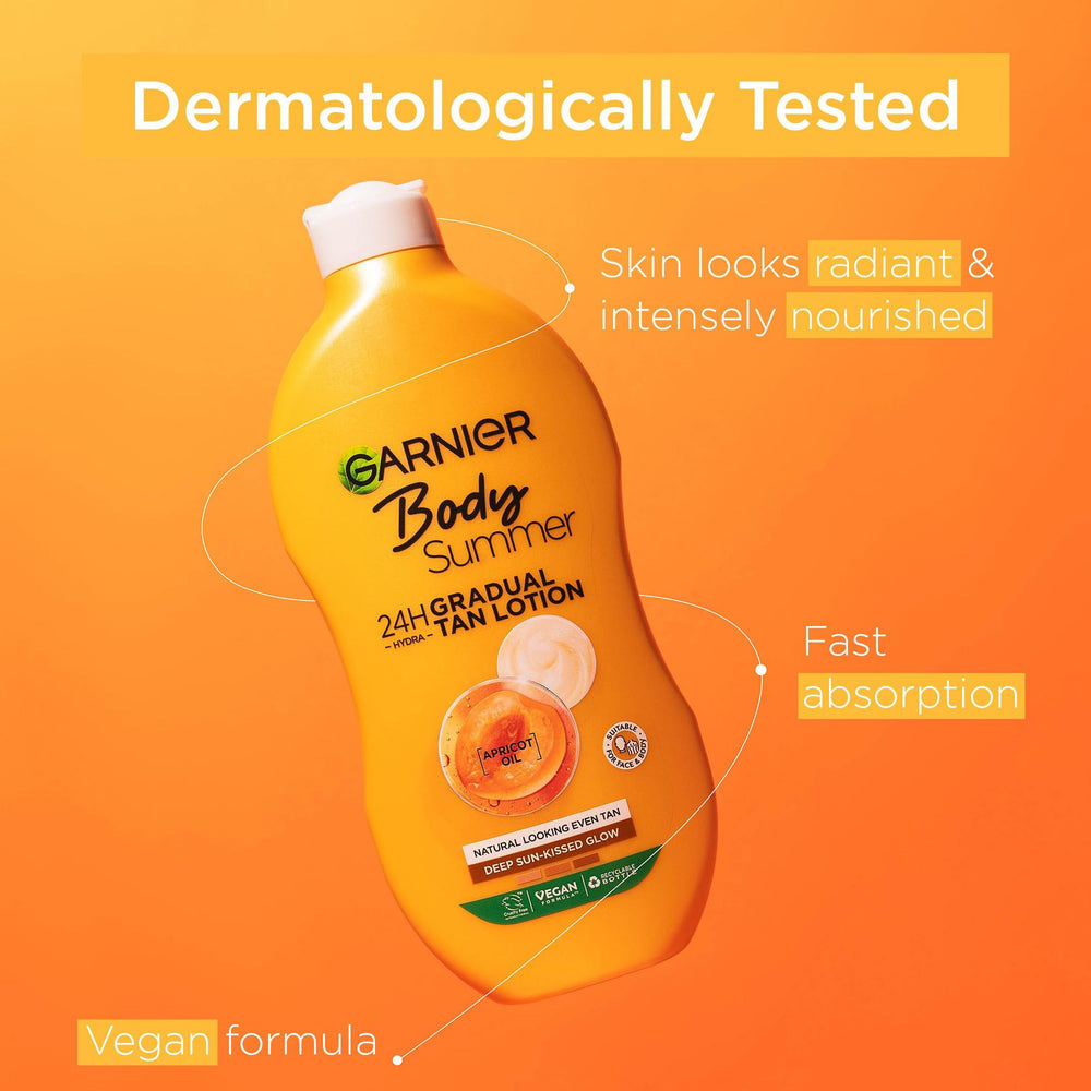 Garnier Summer Body Deep being applied to skin for a natural-looking tan.
