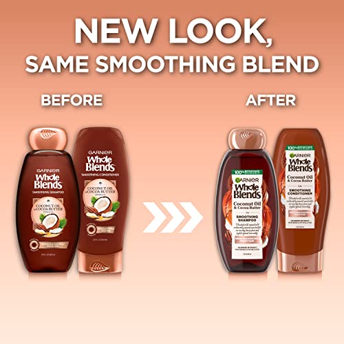 Garnier Whole Blends cocoa butter conditioner tube suggesting nourished ends and smoothness