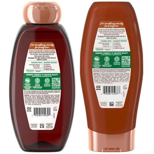 Garnier Whole Blends smoothing set packaging showcasing frizz-reducing duo