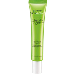 Garnier SkinActive Clearly Brighter bottle shows dark spot reduction and brightening.