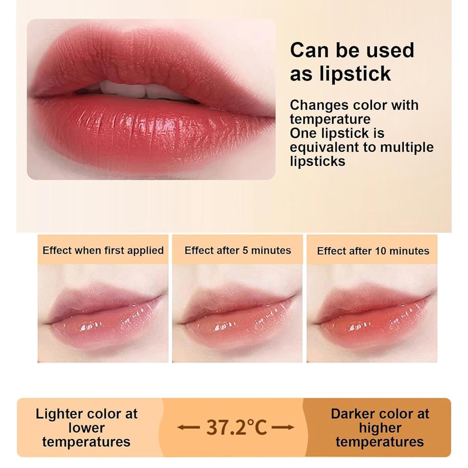 Gartiage pH-reactive lipstick color change captures lip-tone evolution for a unique look.