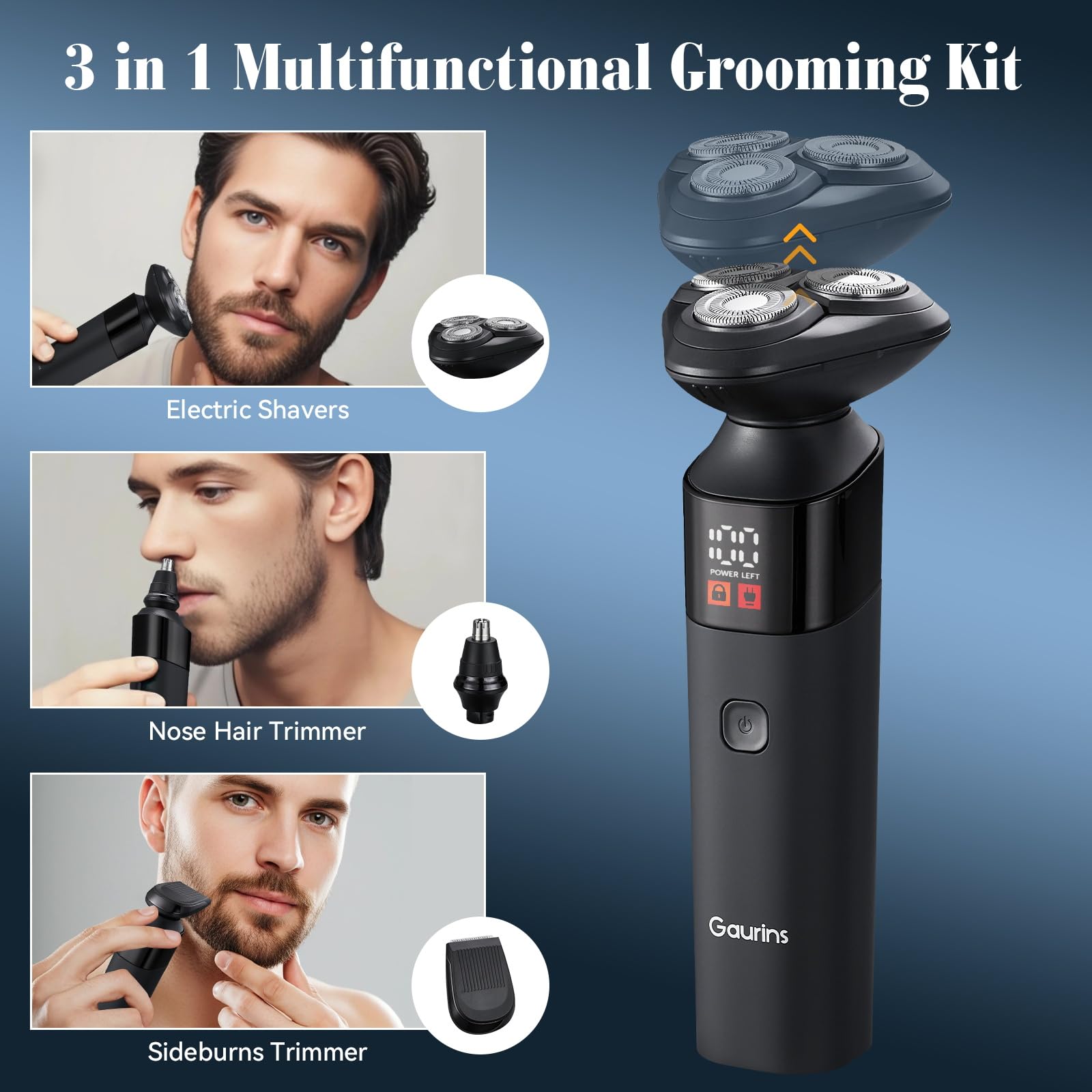 Gaurins electric razor with IPX7 waterproof design for wet or dry use
