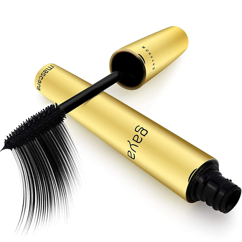 Gaya Cosmetics vegan black mascara curved wand enhances lash length with buildable volume.