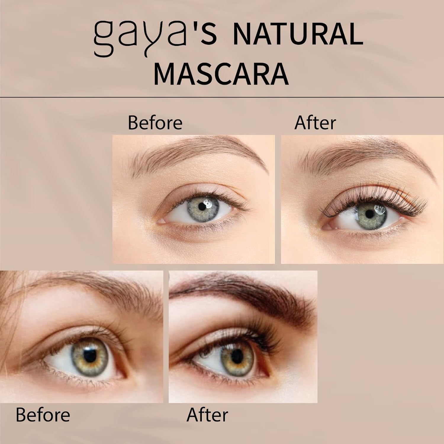Gaya Cosmetics brown mascara lashes defined and separated look