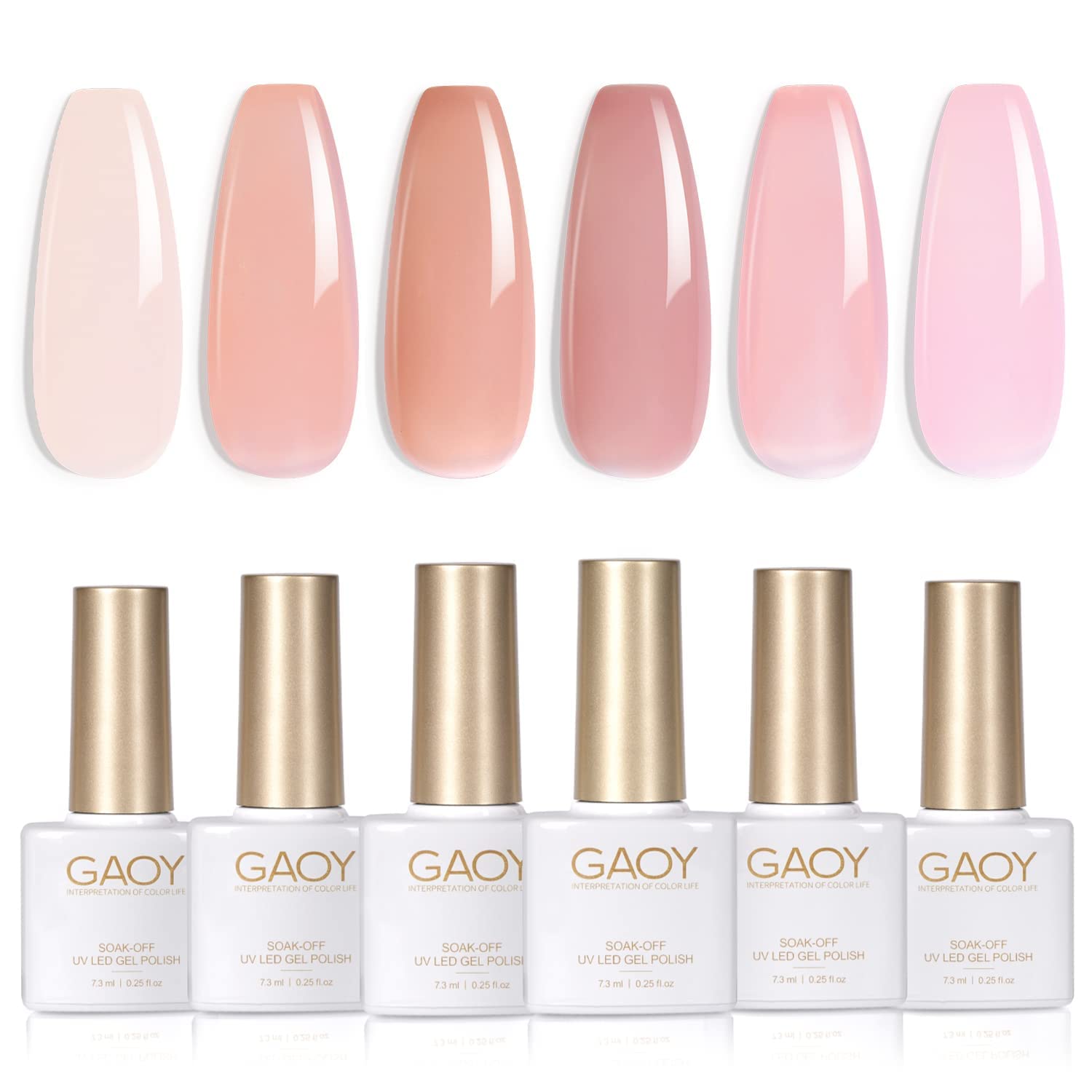 GAOY Jelly Nude Pink Gel Nail Polish Set packaging for at-home use.