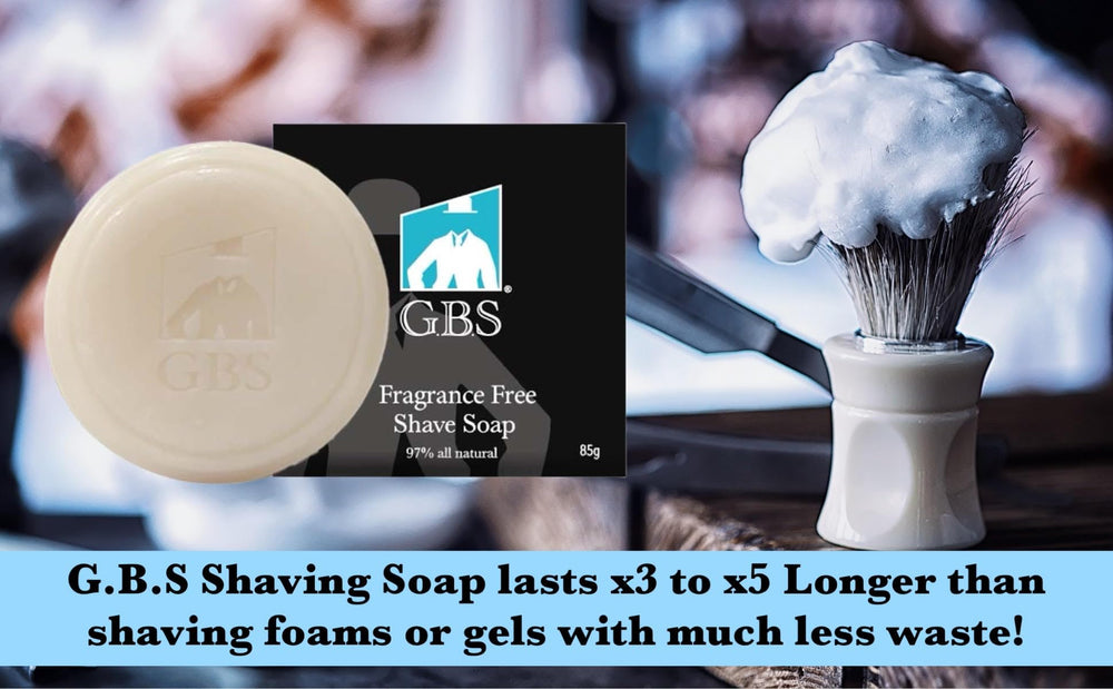 G.B.S GENTS shaving soap set offers fragrance-free comfort at home.