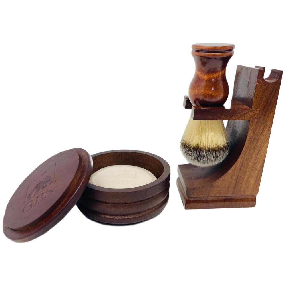 G.B.S GENTS wooden shaving brush in classic setup for a smooth shave