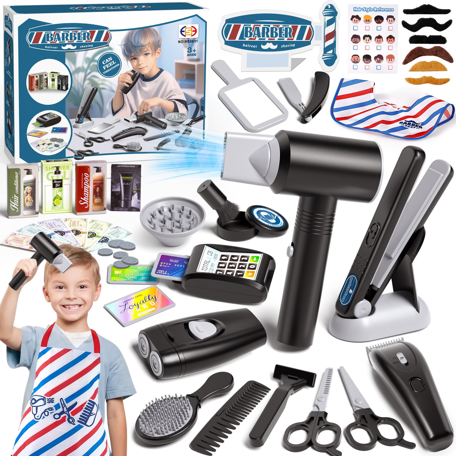 G.C 52Pcs Kids Hair Salon Kit apron on child supports imaginative grooming play