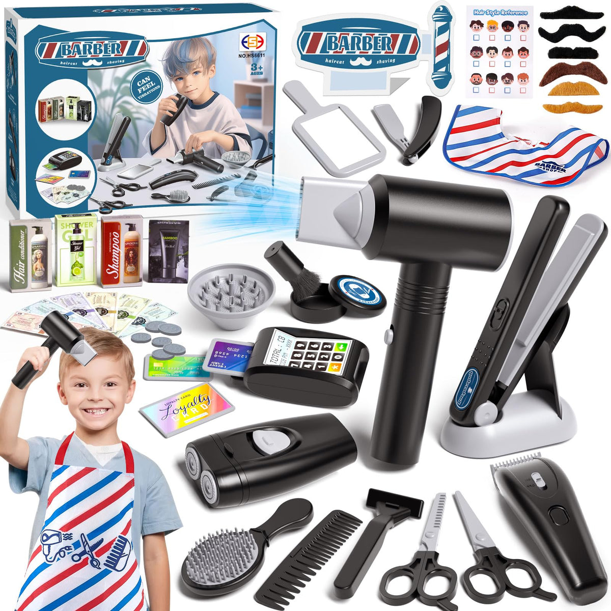 G.C 52Pcs Kids Hair Salon Kit apron on child supports imaginative grooming play