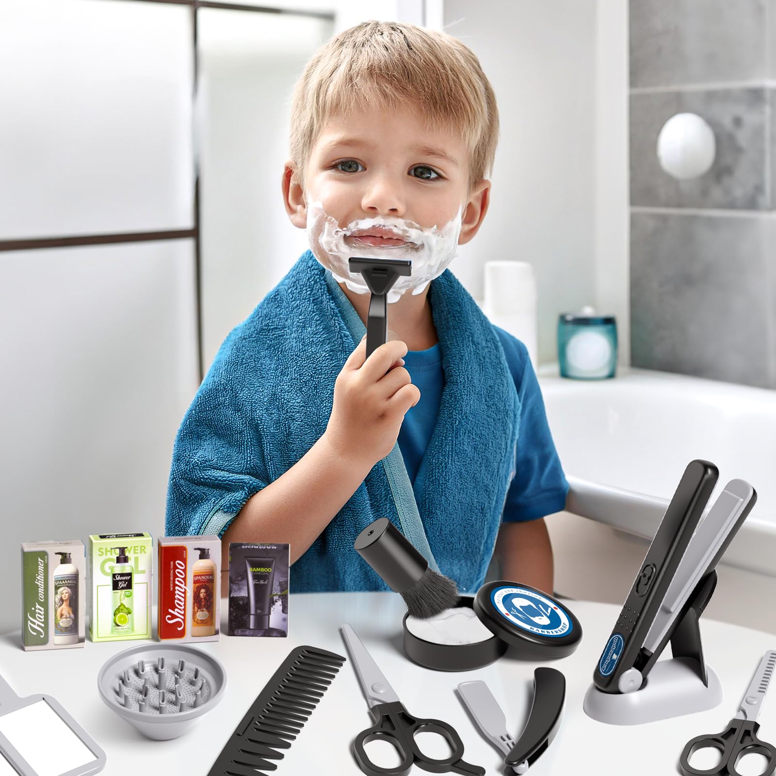 G.C 52Pcs Kids Hair Salon Kit hair dryer with nozzle simulates real styling sessions