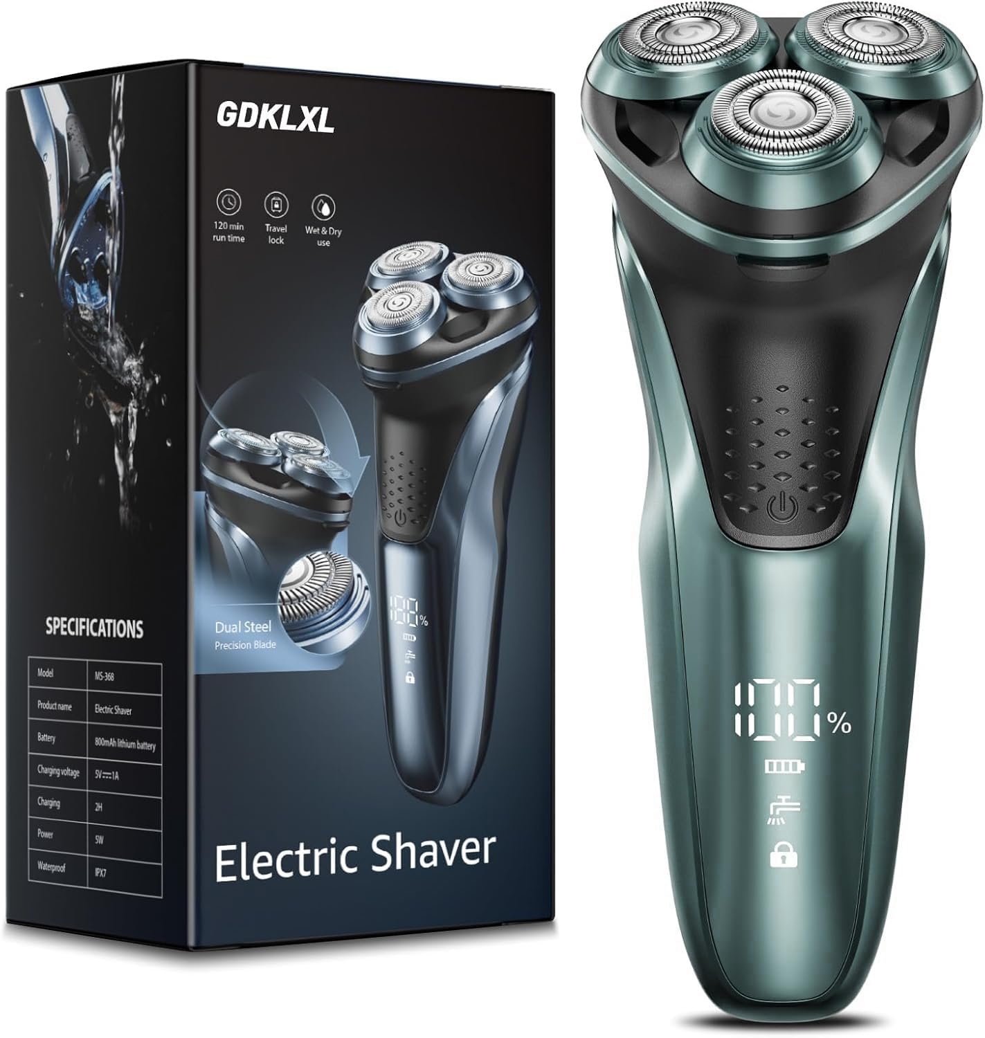 GDKLXL Bright Blue Rechargeable Razor with 4D blades for a close, versatile shave
