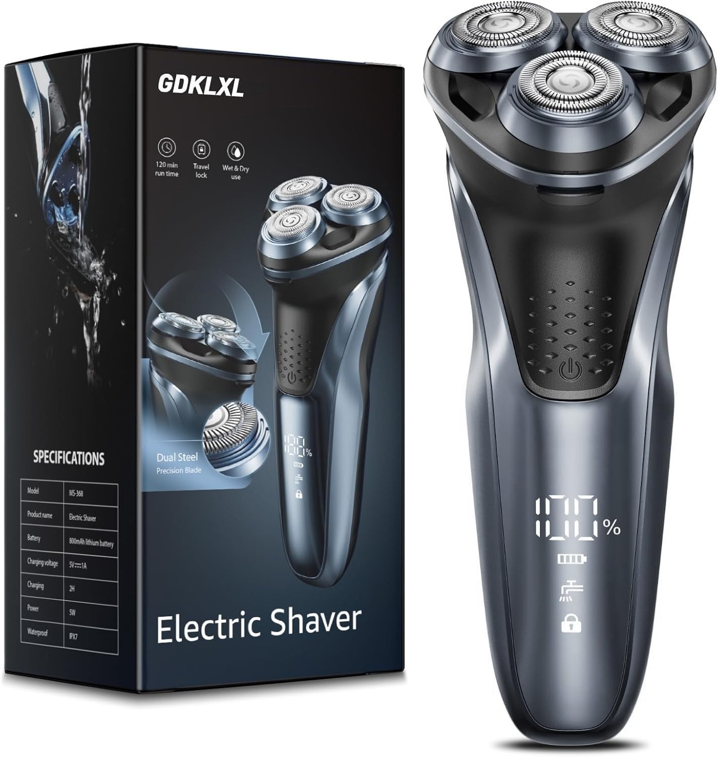 GDKLXL electric razor with 5D floating head for precise contouring and reduced irritation.