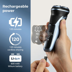GDKLXL electric razor with IPX7 waterproof design for wet or dry shaving and easy cleaning.