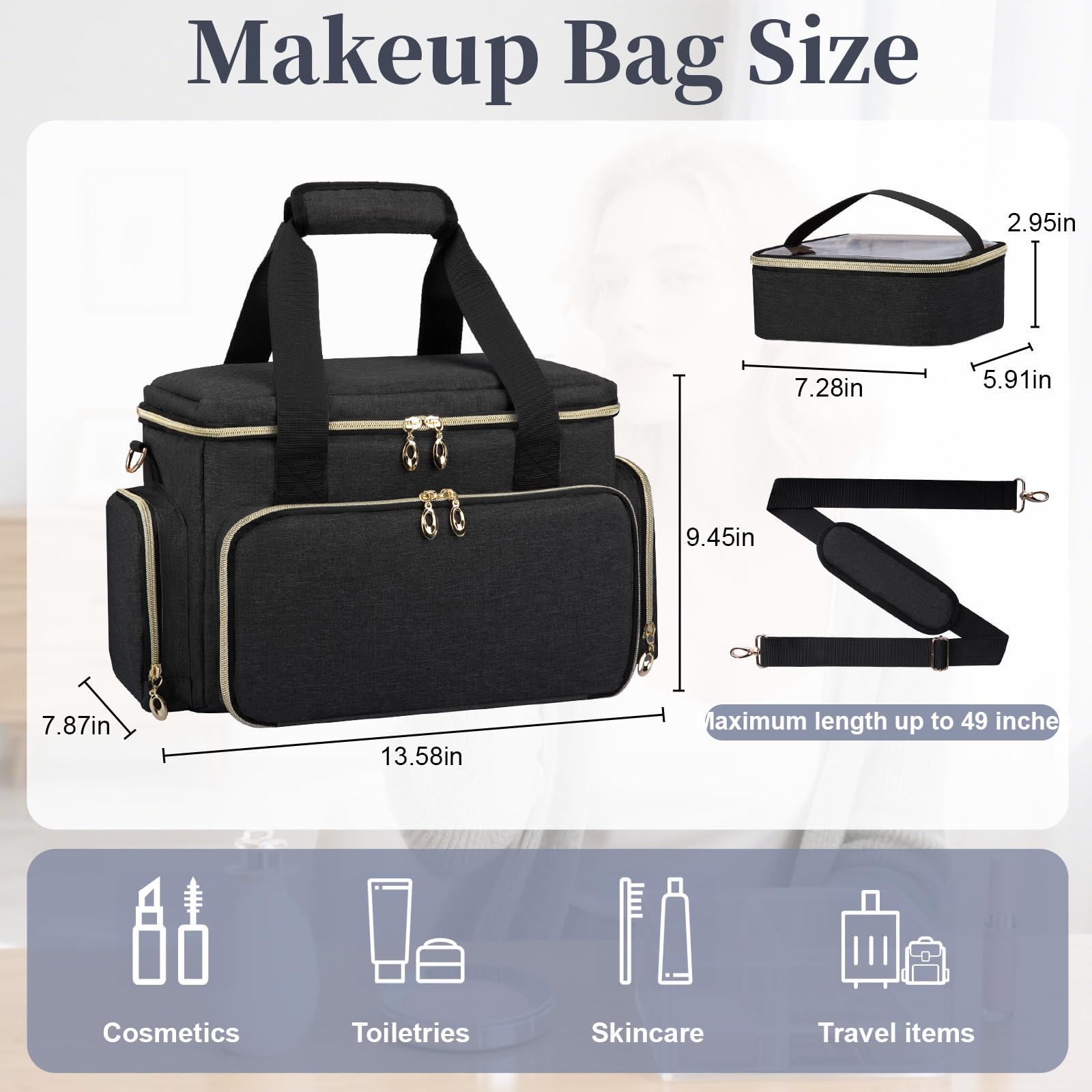 GDNasist large makeup bag brush compartment demonstrating dedicated space for brushes and cleaning protection