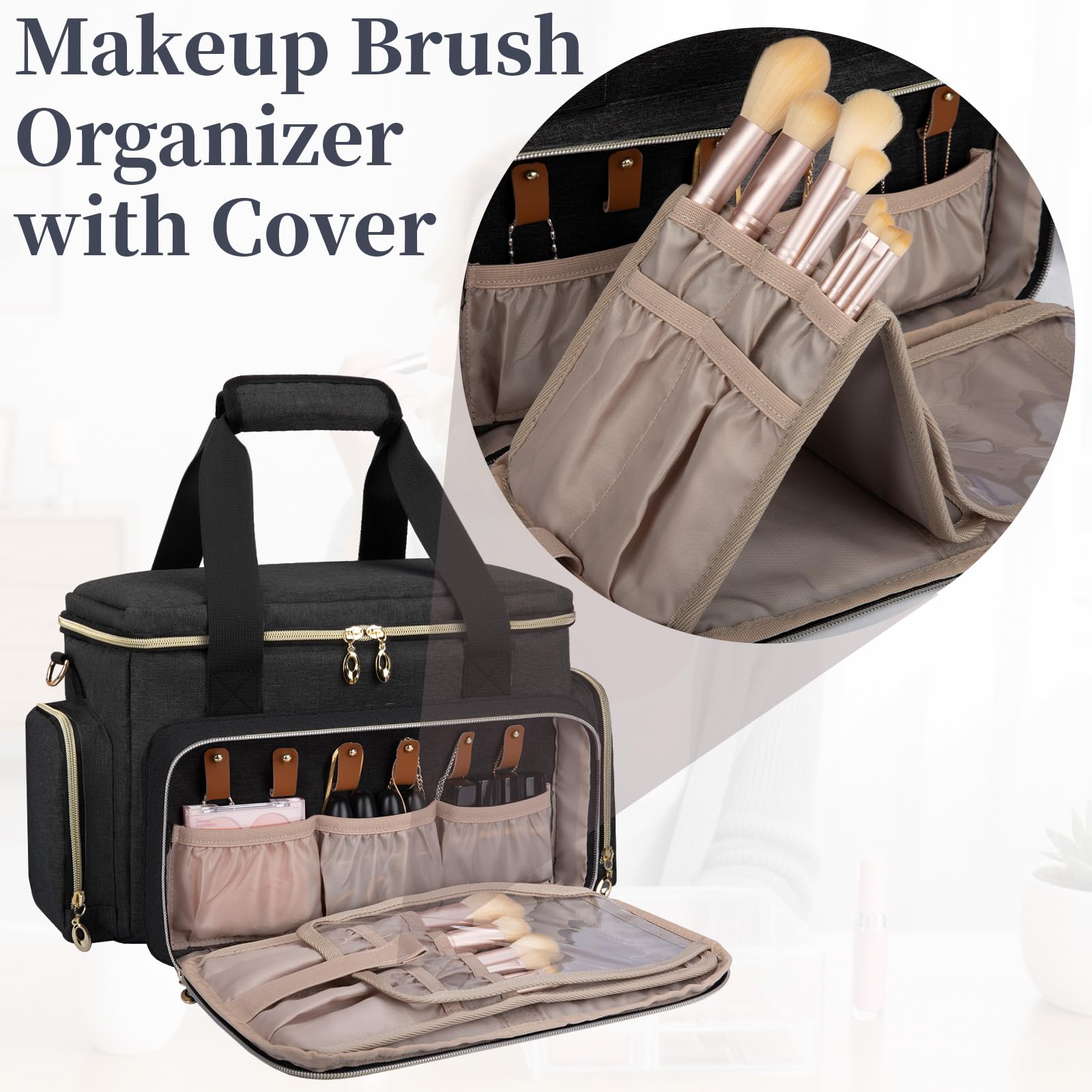 GDNasist large makeup bag removable pouches illustrating easy access and separation of items