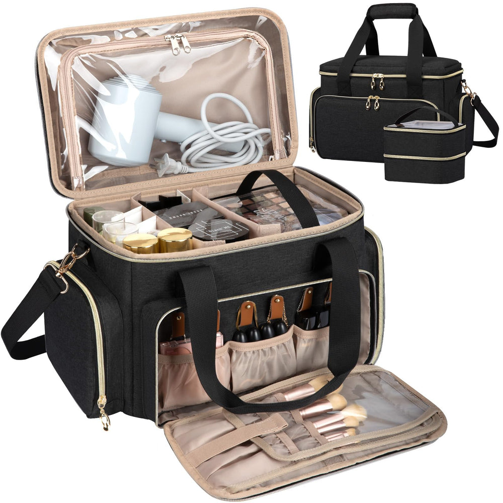 GDNasist large makeup bag side view showing generous capacity for cosmetics on the go