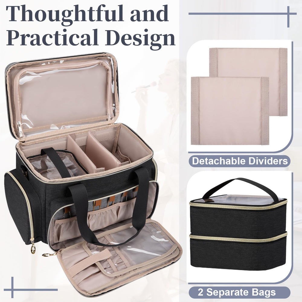 GDNasist large makeup bag with strap and handles enabling easy carry on trips