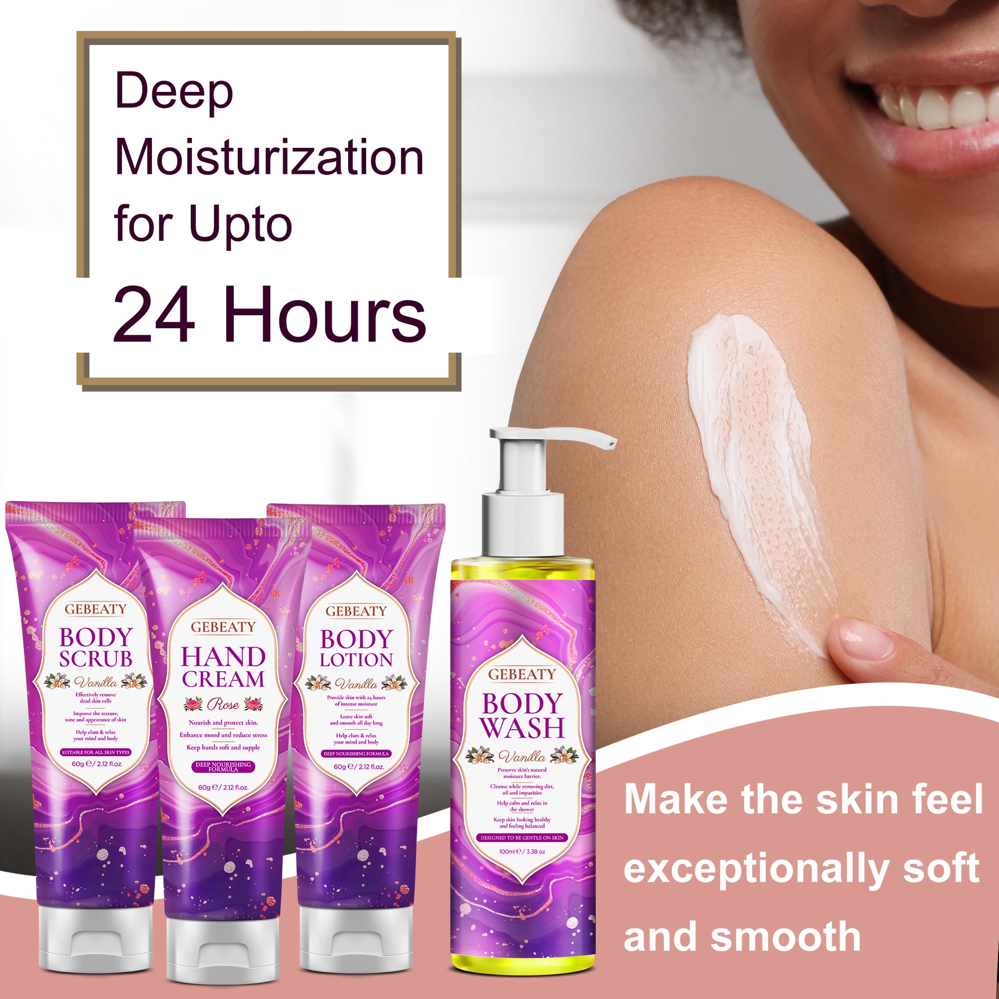 GEBEATY vanilla body lotion tube nourishes after bath