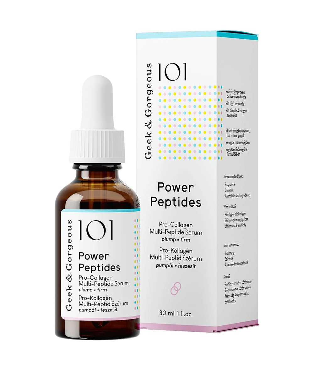 Geek & Gorgeous Power Peptides Serum drops ready for layering with other products