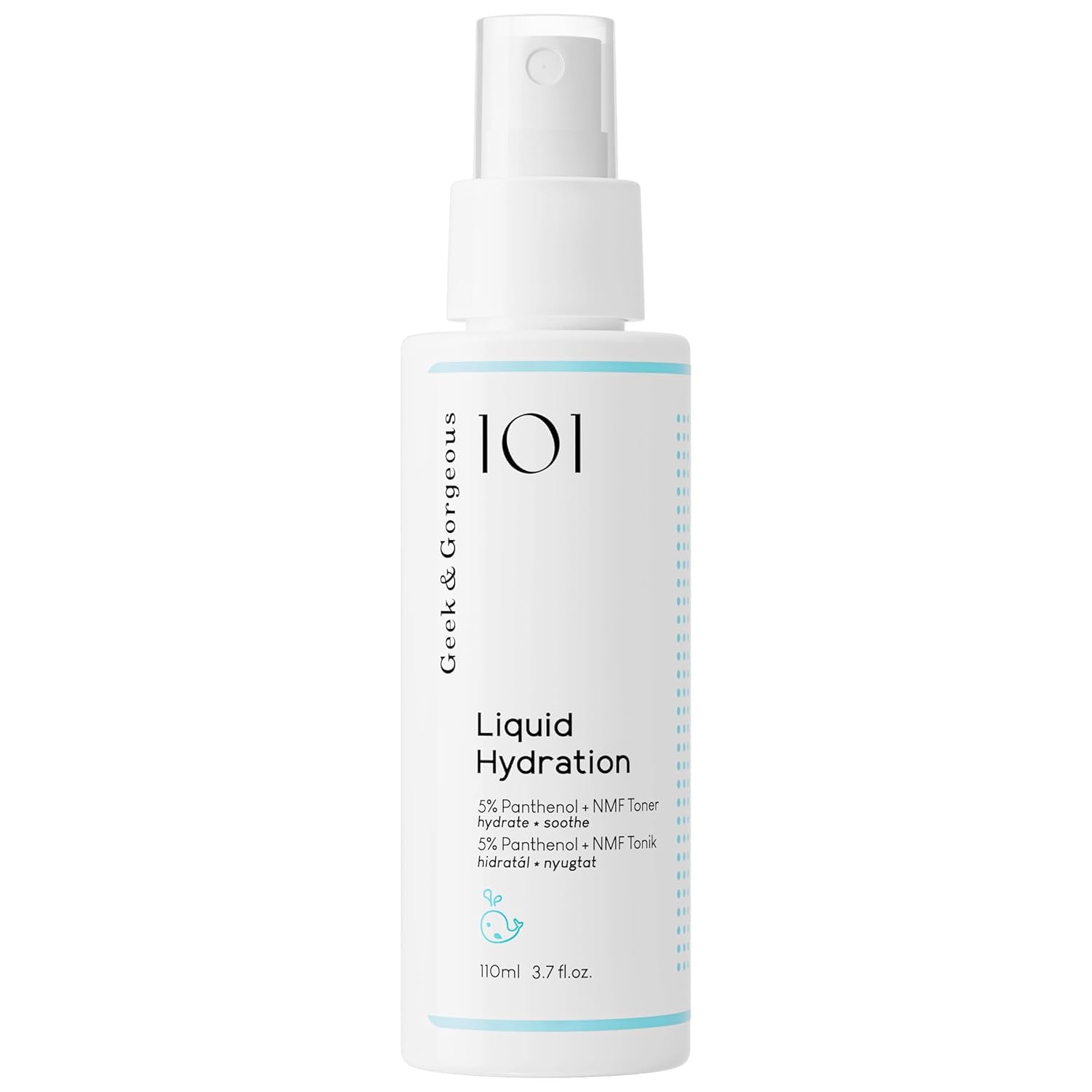Geek & Gorgeous Liquid Hydration bottle delivers refreshing facial hydration for all skin types.