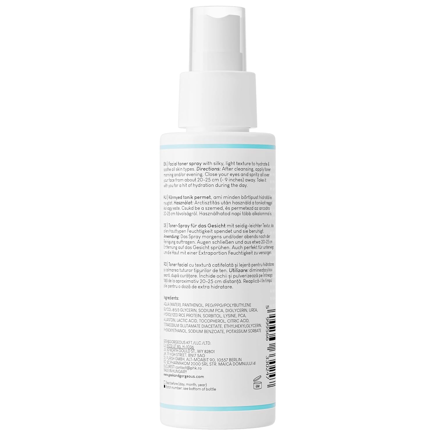 Geek & Gorgeous Liquid Hydration mist closeup showcases quick-toning hydration for on-the-go use.