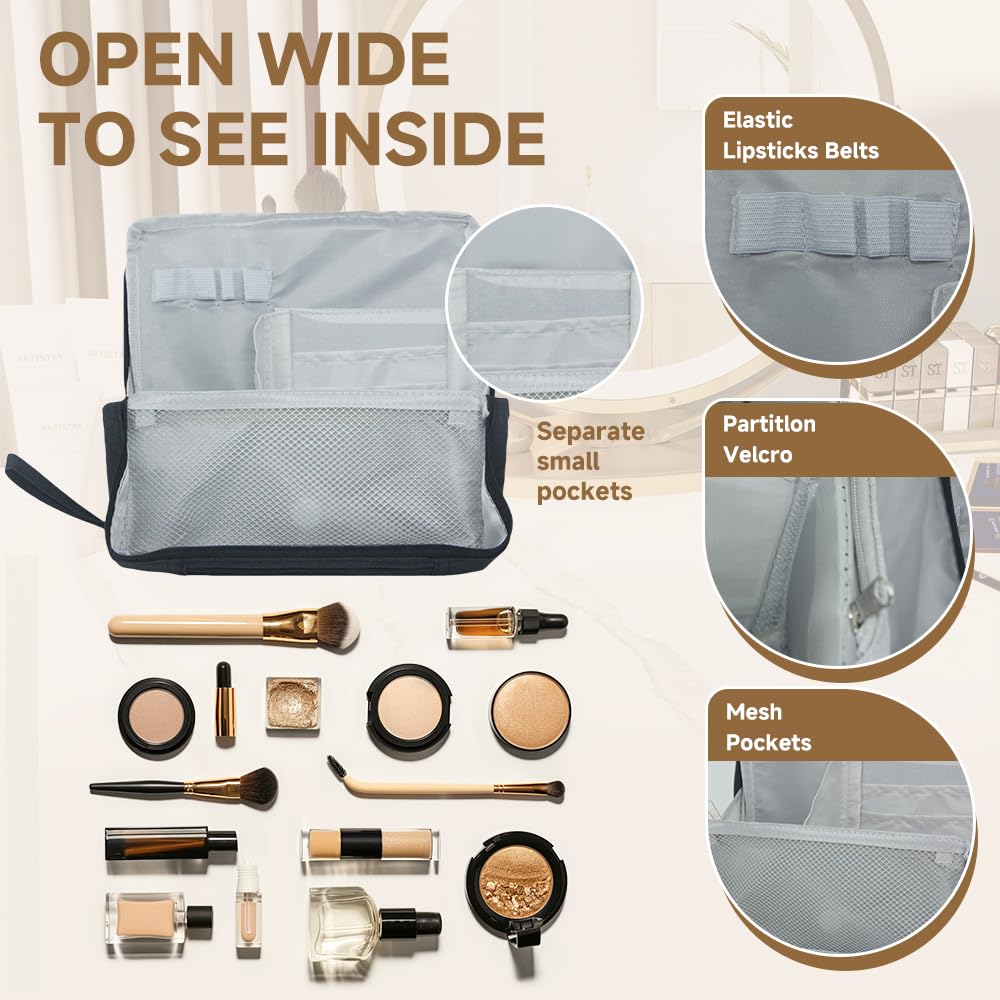 Geelraqaly standing makeup bag magnetic divider shows two spacious compartments