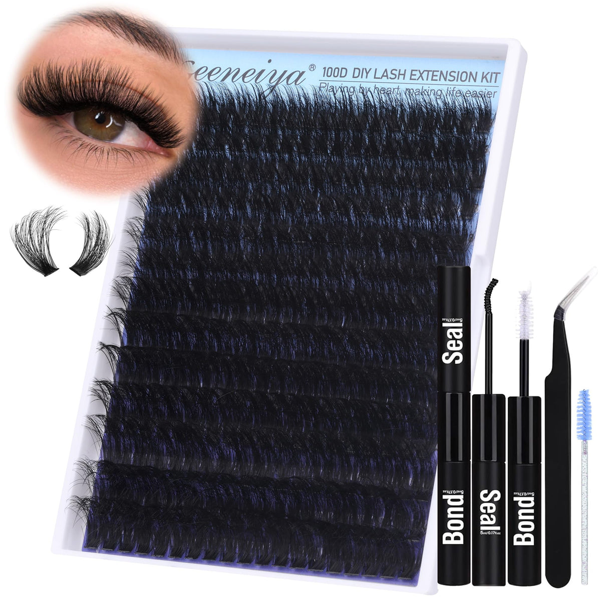 Geeneiya 100D lash cluster kit featuring 280 clusters for dramatic at-home volume.