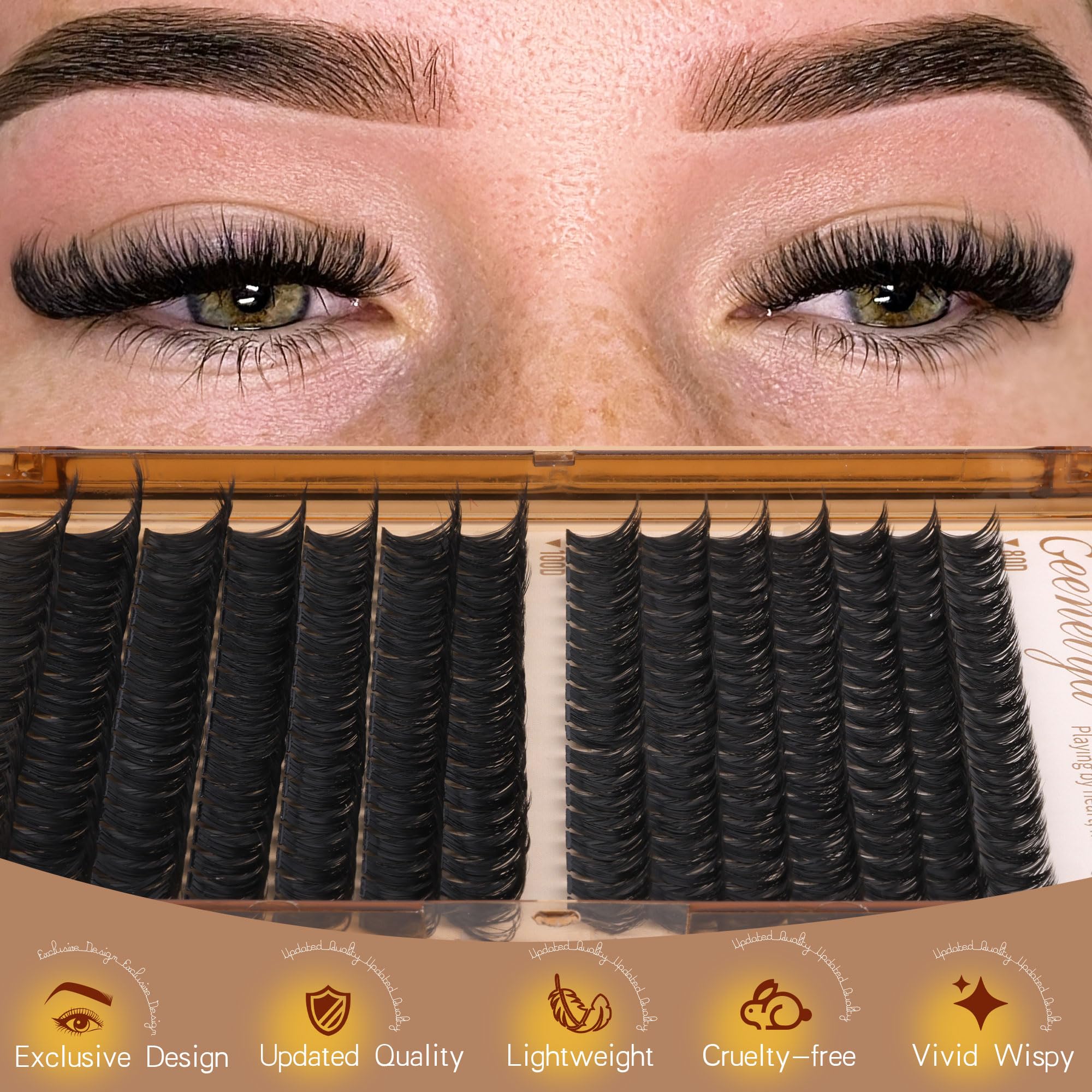 Geeneiya 10mm cluster lashes highlight inner corners or bottom lash accents