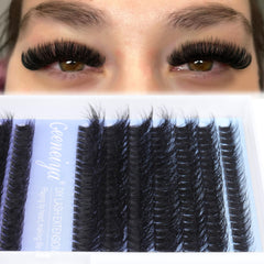 Geeneiya 60d-80d cluster lashes with wider bands for denser results