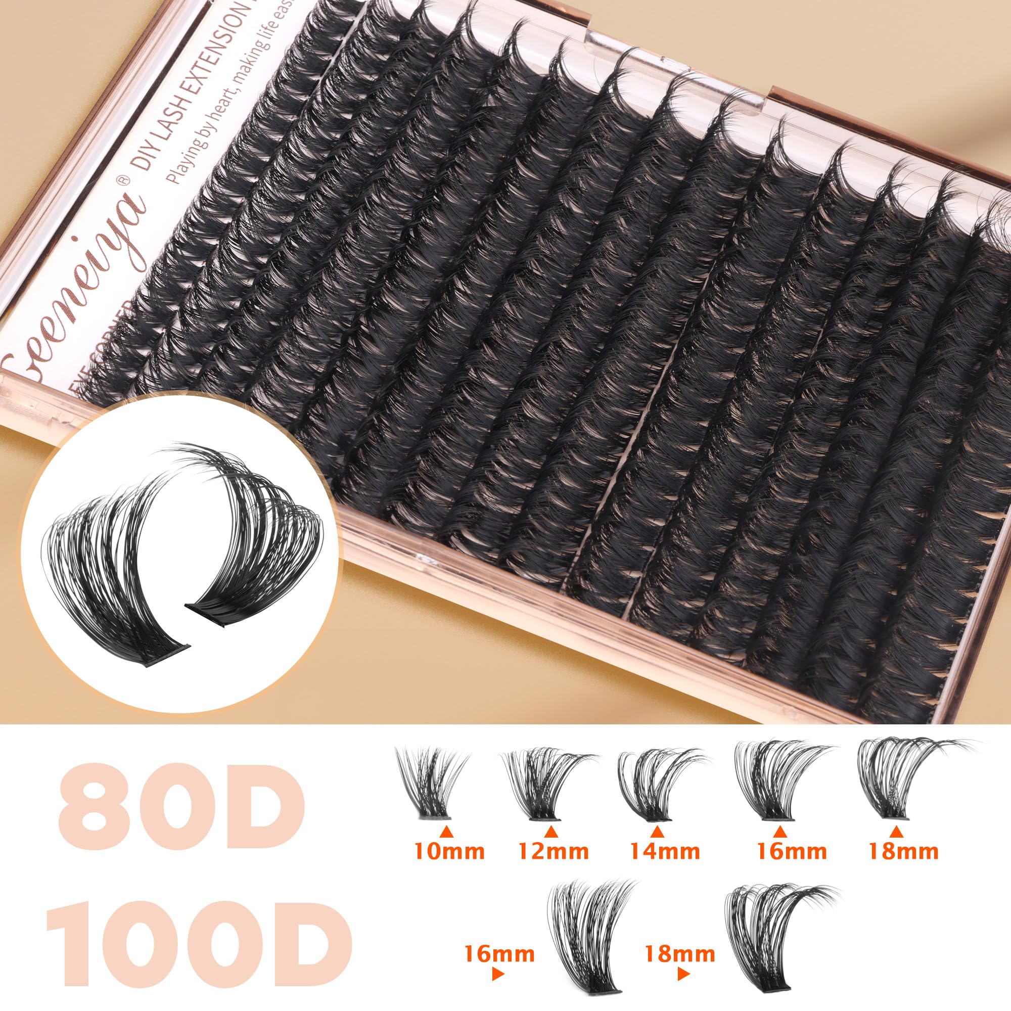 Geeneiya 80P+100P cluster lashes for fuller look with fewer pieces