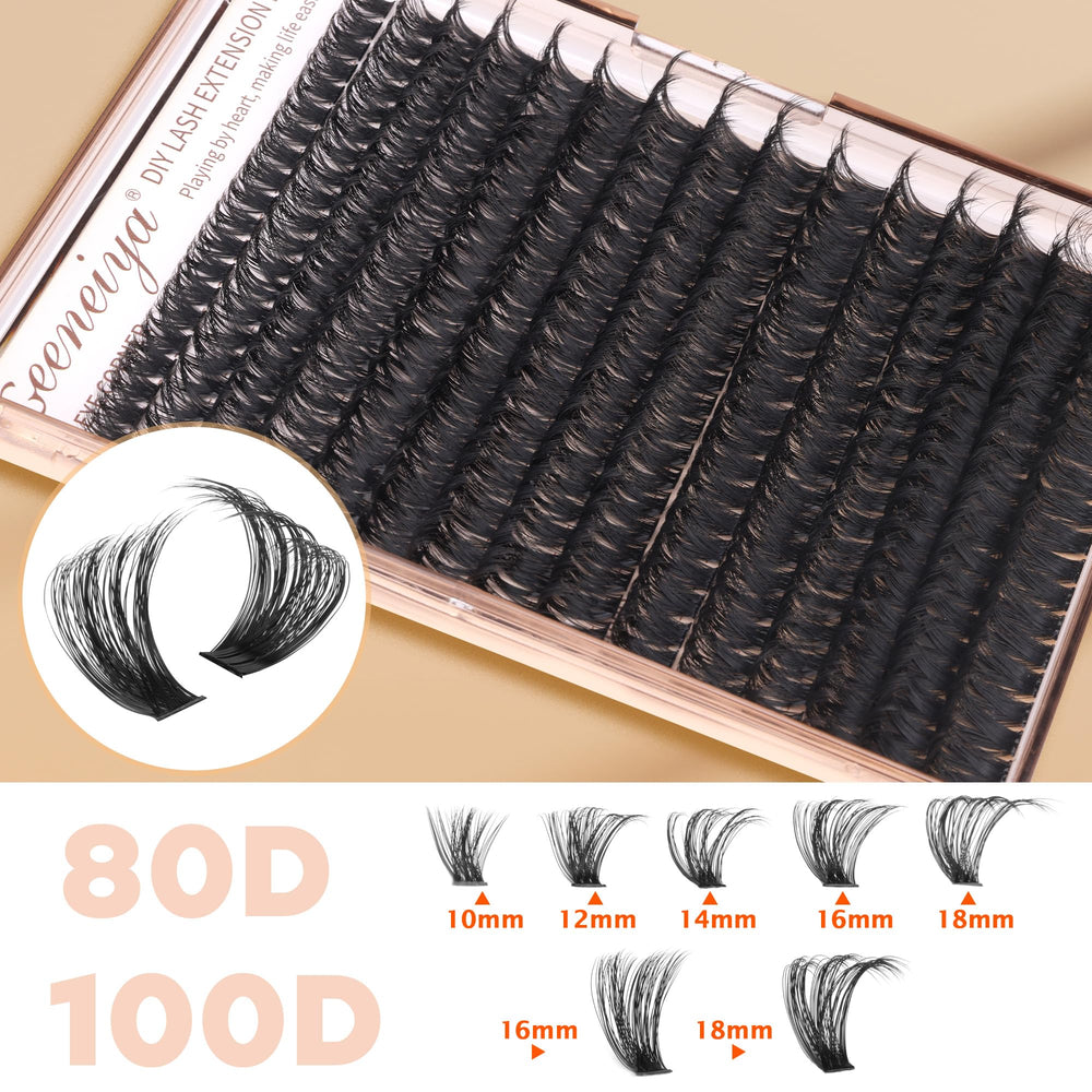 Geeneiya 80P+100P cluster lashes for fuller look with fewer pieces