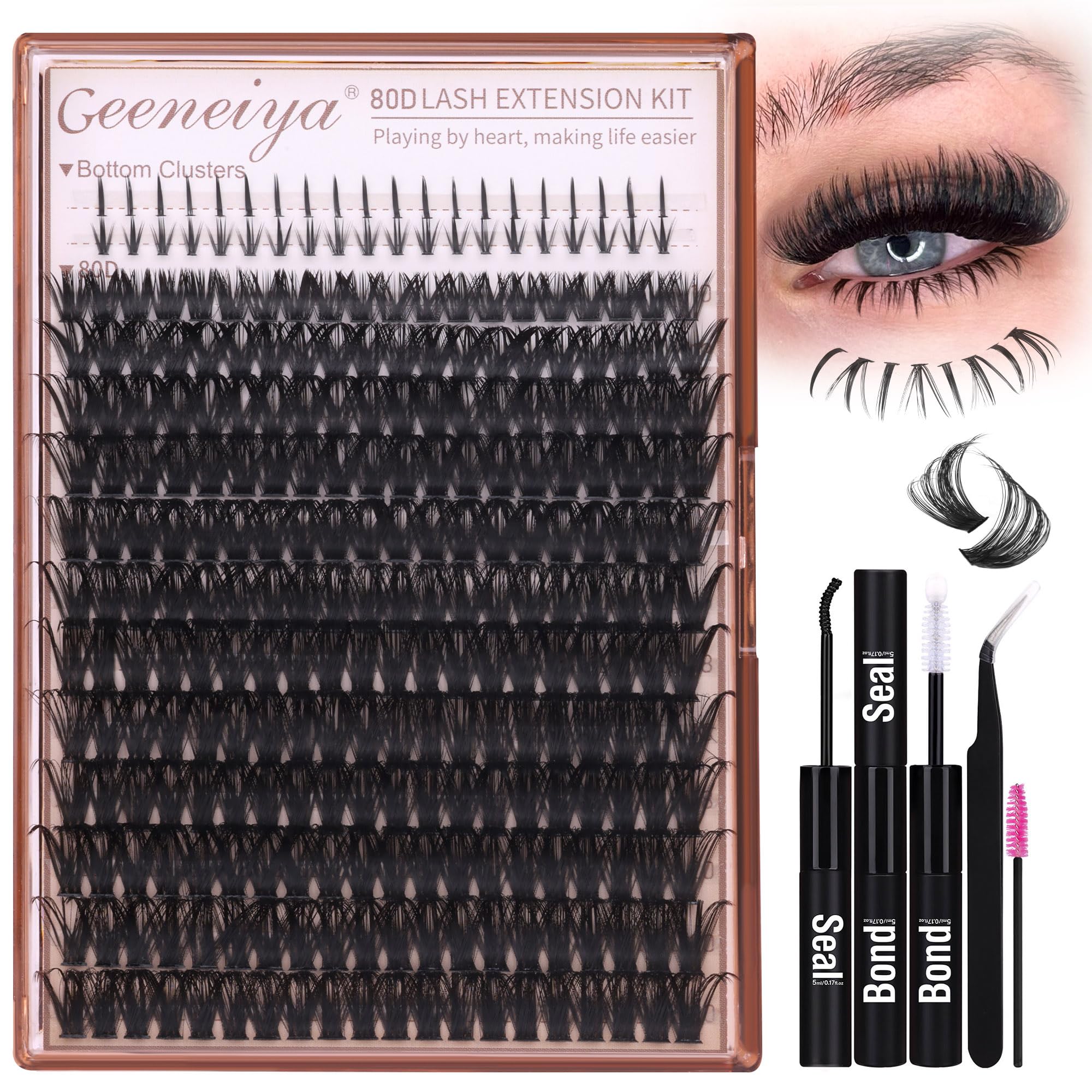 Geeneiya cluster eyelash kit with 80D volume clusters for dramatic, natural-looking lashes at home.